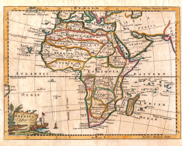Thomas Jefferys, "Africa," pub. 1772. 1 map: col.; 19 x 25 cm. © George A. Smathers Libraries, University of Florida. All rights reserved, Board of Trustees of the University of Florida.