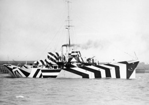 Figure 5: Gunboat HMS Kildangan in dazzle camouflage, 1918.  Imperial War Museum, London.  Printed in Forbes, Dazzled and Deceived.