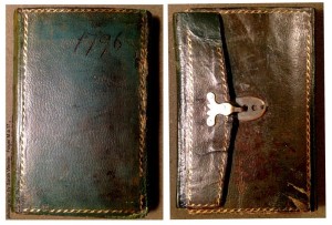 Covers of Jane Porter's pocket diary.  Photograph by Sarah Werner.  Folger M.a.17