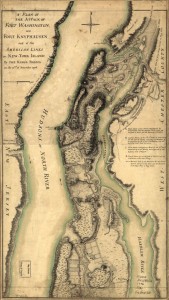 Claude Joseph Sauthier, "A plan of the attack of Fort Washington, now Fort Knyphausen, and of the American lines on New-York Island by the King's troops, on the 16th of November 1776."  col. map, 48 x 27 cm.  Library of Congress Geography and Map Division Washington, D.C.  
