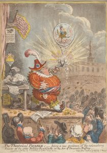 Print made by James Gillray, 1757–1815, British, Published by Hannah Humphrey, ca. 1745–1818, British, The Theatrical Bubble: Being a New Specimen of the Astonishing Powers of the Great Politico-Punchinello, in the art of Dramatic Puffing, 1805, Etching and aquatint, hand-colored on moderately thick, slightly textured, beige wove paper, Yale Center for British Art, Paul Mellon Fund, B1976.1.143